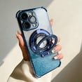 thumbnail image 1 of for iPhone 14 Ring Stand Case Compatible with Mag-Safe, [Never Yellowing] [Clear Back + Glitter Bling Paper] Camera Lens Protector Plating Clear Phone Cover for Women Girls, Blue, 1 of 11