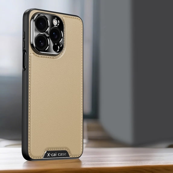 For iPhone 14 Rugged Phone Case,PU Leather With Edge Stitch Design Ultra Slim Luxury Business Non-Slip Grip Rugged Shockproof Anti-fall Protective Thin Fit Phone Case Cover,Gold