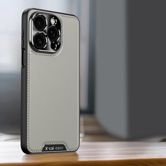 For iPhone 14 Rugged Phone Case,PU Leather With Edge Stitch Design Ultra Slim Luxury Business Non-Slip Grip Rugged Shockproof Anti-fall Protective Thin Fit Phone Case Cover,Gray