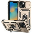 thumbnail image 1 of for iPhone 14 Rugged Phone Case with Sliding Camera Cover, Kickstand TPU Bumper Drop Proof Durable Military Grade Protective Case Cover for iPhone 14, Gold, 1 of 8