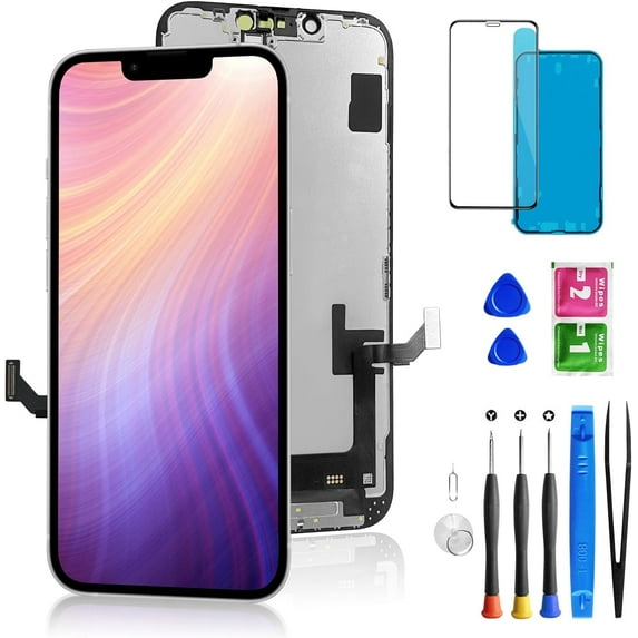 For iPhone 14 Screen Replacement 6.1 Inch, 3D Touch LCD Display for A2649, A2881, A2882, A2883, A2884 with Repair Tools Kit+Waterproof Frame Sticker+Tempered Glass(Black)