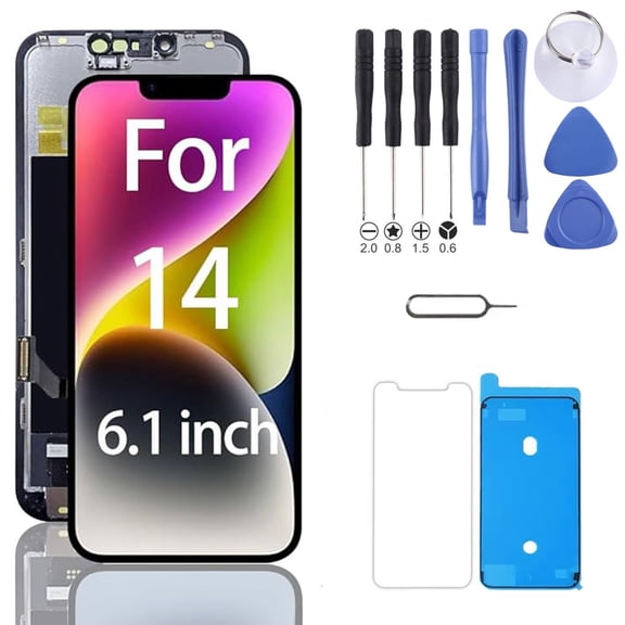 for iPhone 14 Screen Replacement 6.1 inch, 3D Touch LCD Display Digitizer Assembly with Repair Tools,Compatible with Model A2649, A2881, A2884, A2883, A2882