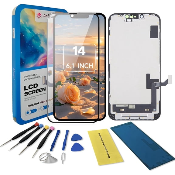 for iPhone 14 Screen Replacement kit,6.1" LCD Display 3D Touch Digitizer Frame Assembly with Repair Tools, Screen Protector, Frame Adhesive (Model:A2649, A2881, A2884, A2883, A2882)