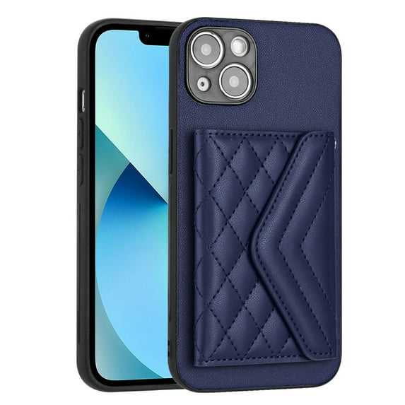 for iPhone 14 Slim Case with Card Holders and Strap for Women, iPhone 14 Phone Case Wallet PU Leather Kickstand RFID Blocking Flip Shockproof Wallet Case - Blue