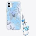 thumbnail image 1 of with iPhone 14 Sparkly Cute Transparent Design Butterfly Strap Wrist Sparkly Purple-Blue Aesthetic Protective Gloss Phone Case Female Girl (Butterfly), 1 of 13