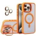 thumbnail image 1 of for iPhone 14 Transparent Case with Camera Lens Protector, Compatible with MagSafe, Built-in Camera Stash Stand, Magnetic Hard Back Soft Edge Anti-Fingerprint Flexible Cover, Orange, 1 of 10