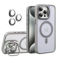 thumbnail image 1 of for iPhone 14 Transparent Case with Camera Lens Protector, Compatible with MagSafe, Built-in Camera Stash Stand, Magnetic Hard Back Soft Edge Anti-Fingerprint Flexible Cover, Gray, 1 of 11