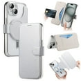 thumbnail image 1 of for iPhone 14 Wallet Case with Camera Lens Protector Film, Clear Magnetic Phone Cover Compatible with Mag-Safe Charging, RFID Blocking PU Leather Case with Card Holder Flip Kickstand, Silver, 1 of 11