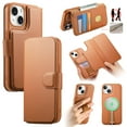 thumbnail image 1 of for iPhone 14 Wallet Case with Card Holder & Detachable Magnetic Case, PU Leather All-Round Protective Cover with RFID Blocking, Stand, Wristband, Support Wireless Charging, Brown, 1 of 14