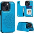 thumbnail image 1 of for iPhone 14 Wallet Case with Card Holder,Women Mandala Embossed PU Leather with Stand Credit Card Slots Magnetic Clasp Slim Protective Flip Cover for iPhone 14 6.1 Inch (Blue), 1 of 7