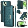 thumbnail image 1 of for iPhone 14 Wallet Case with Card Holder/Zipper Wallet Slot/Crossbody Strap+Hand Lanyard,[RFID Blocking][Magnetic Closure] PU Leather Shockproof Flip Kickstand Phone Cover,Darkgreen, 1 of 9
