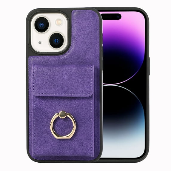 for iPhone 14 Wallet Case with Credit Card Holder and 360° Rotation Ring Stand, Flip PU Leather Shockproof Fingerprint-Proof Detachable 2 In 1 Phone Cover for iPhone 14, Purple