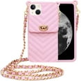 thumbnail image 1 of for iPhone 14 Wallet Case ,Crossbody Phone Case with Lanyard Strap Cute Purse Case Flip Credit Card Holder Soft Silicone Girls Lady Handbag Case for iPhone 14 Pink, 1 of 14