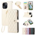 thumbnail image 1 of iPhone 14 Wallet Case, with Crossbody Shoulder Strap Hand Wrist Cards Holder Zipper Pocket RFID Blocking Shockproof Flip Cover Stand Snap Closure Phone Case for Apple iPhone 14, Beige, 1 of 8