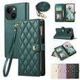 thumbnail image 1 of iPhone 14 Wallet Case, with Crossbody Shoulder Strap Hand Wrist Cards Holder Zipper Pocket RFID Blocking Shockproof Flip Cover Stand Snap Closure Phone Case for Apple iPhone 14, Green, 1 of 7