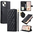 thumbnail image 1 of for iPhone 14 Wallet Case, Elegant PU Leather Shoulder Strap & Wrist Strap Kickstand Card Slots Magnetic Closure Full Body Protection Phone Case for iPhone 14, Black, 1 of 8