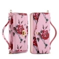 thumbnail image 1 of for iPhone 14 Wallet Case - Magnetic Detachable Back Case with RFID Blocking Card Holder, Hand Strap & Crossbody Strap, Floral Flower PU Leather Flip Cover Case for Women Girls, Pink, 1 of 13