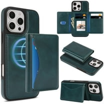 for iPhone 14 Wallet Case, Magnetic Phone Cover with Detachable Card Holder, RFID Blocking 2-in-1 Purse Shockproof PU Leather Case with Flip Kickstand for iPhone 14, Green