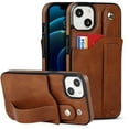 thumbnail image 1 of for iPhone 14 Wallet Case with RFID Blocking Card Holder, Hand Wrist Strap Kickstand, Premium PU Leather Shockproof Anti-Scratch Heavy Duty Protection Back Cover Men Women, Brown, 1 of 7