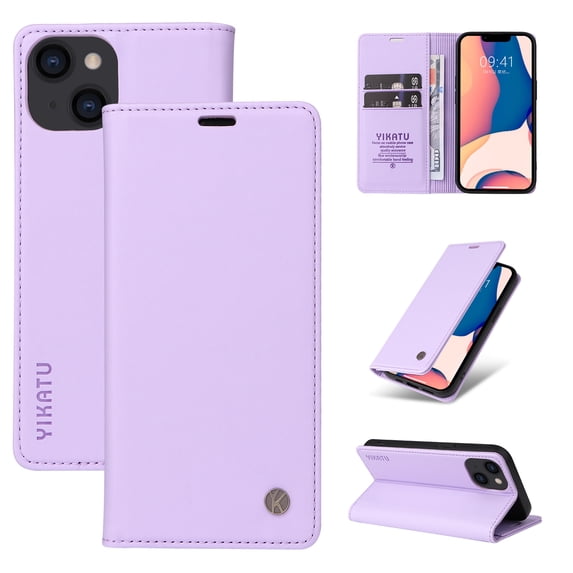 for iPhone 14 Wallet Case with RFID Blocking Credit Card Holder,Classic Vegan PU Premium Leather Folio Magneitc Flip Kickstand Shockproof Cover for iPhone 14 Phone case,Purple
