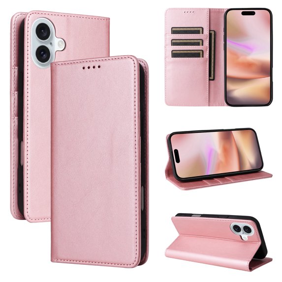 for iPhone 14 Wallet Case with RFID Blocking Credit Card Holder, Magnetic Closure PU Leather Folio Flip Kickstand Shockproof Cover Women Men for iPhone 14,Rosegold
