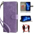 thumbnail image 1 of for iPhone 14 Wallet Case with RFID Blocking Credit Card Holder, PU Leather Wrist Strap Flip Kickstand Shockproof Cover Women Men for iPhone 14, Purple, 1 of 6