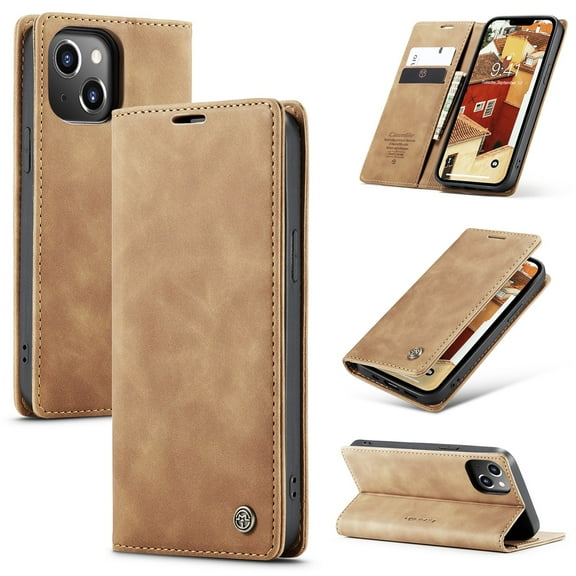 for iPhone 14 Wallet Case with [RFID Blocking] Retro Premium PU Leather Flip Folio Strong Magnetic Closure, Kickstand, Card Slots, Flip Book Style Cover For Apple iPhone 14,
Brown