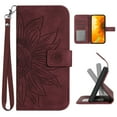 thumbnail image 1 of for iPhone 14 Wallet Case, [Sun Flower Embossed & Wrist Strap] PU Leather Purse Case Flip Protective Phone Cover with Card Slots and Kickstand for iPhone 14, Winered, 1 of 8