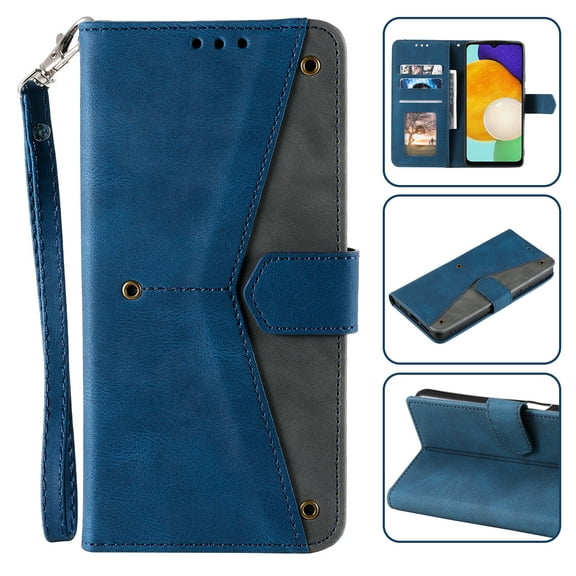 For iPhone 14 Wallet Case with Wrist Strap, Premium PU Leather Flip Protective Cover RFID Blocking Card Holder & Cash Slot,Magnetic Closure Flip Kickstand Function for Men Women,Blue