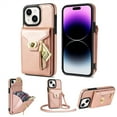 thumbnail image 1 of for iPhone 14 Wallet Case, iPhone 14 Zipper Purse Crossbody Wallet Phone Case with Lanyard, Metal Buckle Closure PU Leather Card Holder Kickstand Flip Folio Protective Cover, Rosegold, 1 of 7