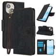 thumbnail image 1 of for iPhone 14 Wallet case with RFID Blocking Credit Card Holder,Flip PU Leather Emboss Butterfly Flower Shockproof Protective Cover Women Men for iPhone 14 Phone case,Black, 1 of 7