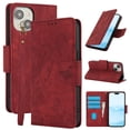 thumbnail image 1 of for iPhone 14 Wallet case with RFID Blocking Credit Card Holder,Flip PU Leather Emboss Butterfly Flower Shockproof Protective Cover Women Men for iPhone 14 Phone case,Red, 1 of 7