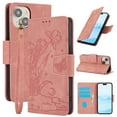 thumbnail image 1 of for iPhone 14 Wallet case with RFID Blocking Credit Card Holder,Flip PU Leather Emboss Butterfly Flower Shockproof Protective Cover Women Men for iPhone 14 Phone case,Pink, 1 of 7