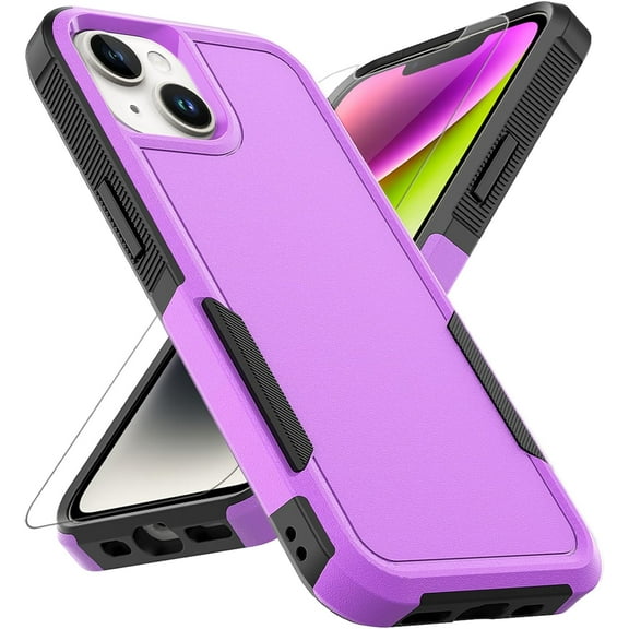 for iPhone 14 / iPhone 13 Case: Dual Layer Protective Heavy Duty Cell Phone Case Shockproof Rugged Bumper Tough with Screen Protector - 16FT  Grade Drop Tested for iPhone 14/ iPhone 13, Purple