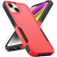 thumbnail image 1 of for iPhone 14 / iPhone 13 Case: Dual Layer Protective Heavy Duty Cell Phone Case Shockproof Rugged Bumper Tough with Screen Protector - 16FT Military Grade Drop Tested for iPhone 14 / iPhone 13, Red, 1 of 16