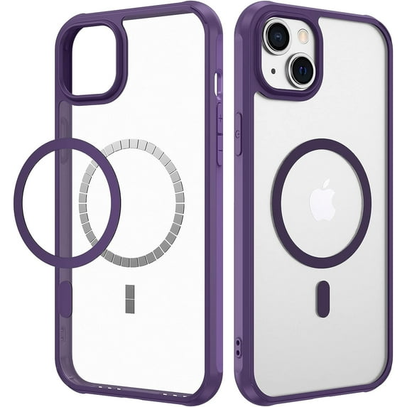 for iPhone 14 /iPhone 13 Magnetic Case, Built in Strong Magnets, Translucent Frosted Hard PC Back + Soft TPU Edge Slim Protective Case for iPhone 14/iPhone 13 6.1" - Purple