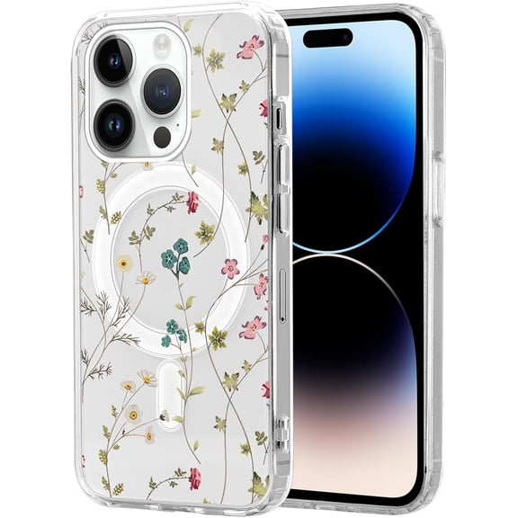 for iPhone 14 pro Case 6.1 Inch, Compatible with Magsafe, Cute Aesthetic Floral Pattern Phone Case for Girls Women, Shockproof Soft Magnetic Protective Phone Case, Colored Flowers
