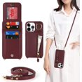 thumbnail image 1 of iPhone 14 pro Case with Card Holder for Women, iPhone 14 pro Phone Case Wallet with Strap Credit Card Slots Crossbody with Kickstand Zipper Shockproof Case for iPhone14pro - Red Wine, 1 of 16