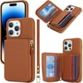 thumbnail image 1 of iPhone 14 pro Phone case Wallet with Zipper Card Holders for Women, iPhone 14 pro Case Wallet with Credit Card with Ring Kickstand Zipper Stand Case for iPhone14pro - Brown, 1 of 8