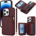 thumbnail image 1 of iPhone 14 pro Phone case Wallet with Zipper Card Holders for Women, iPhone 14 pro Case Wallet with Credit Card with Ring Kickstand Zipper Stand Case for iPhone14pro - Red Wine, 1 of 17