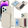 thumbnail image 1 of iPhone 14 pro max Phone case Wallet with Zipper Card Holders for Women, iPhone 14 pro max Case Wallet with Credit Card with Ring Kickstand Zipper Stand Case for iPhone14promax - Off-White, 1 of 18