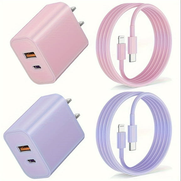 For iPhone 14 Quick Charger (Pink Purple 2 pack)20W PD dual port power wall charger with 6FT charging cable compatible with iPhone 14/14max/14pro/13/13pro Max/12/12pro/12pro Max/11, i.
