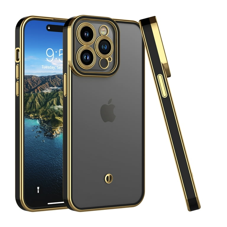 for iPhone 15,15 Pro,15 Plus,15 Pro Max Phone Case, Slim Luxury Gold Plated  Soft Bumper Women Men Girl Protective Phone Case Cover for Apple iPhone 15  6.1 inch,Black/Gold 
