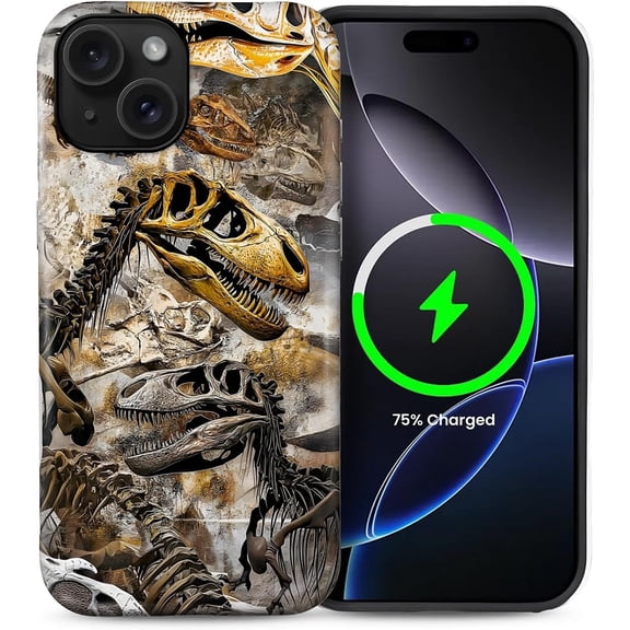for iPhone 15 6.1",2-in-1 Case Compatible with MagSafe Shockproof Anti-Slip with Full-Body Protection Cover,Frosted Matte Textured Fashion Print Design for Girls Boys Dinosaur Fossil