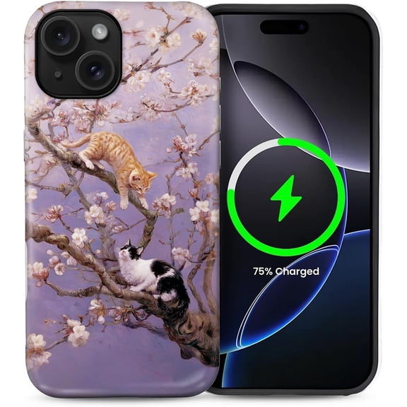 for iPhone 15 6.1",2-in-1 Case Compatible with MagSafe Shockproof Anti-Slip with Full-Body Protection Cover,Frosted Matte Textured Fashion Print Design for Girls Frolic Cat