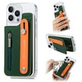 thumbnail image 1 of for iPhone 15 Back Wallet Case with Card Holder Zipper Pocket, Wristband Flip Kickstand, RFID Blocking Secure Hand Grip PU Leather Shockproof Clear Phone Cover for iPhone 15, Darkgreen, 1 of 10