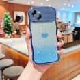 thumbnail image 1 of for iPhone 15 Bling Glitter Case for Women Girls, Cute Wave Frame Curly Shape with Love Heart Pattern Raised Camera Protection Luxury Plating Shockproof Phone Case for iPhone 15, Blue, 1 of 7