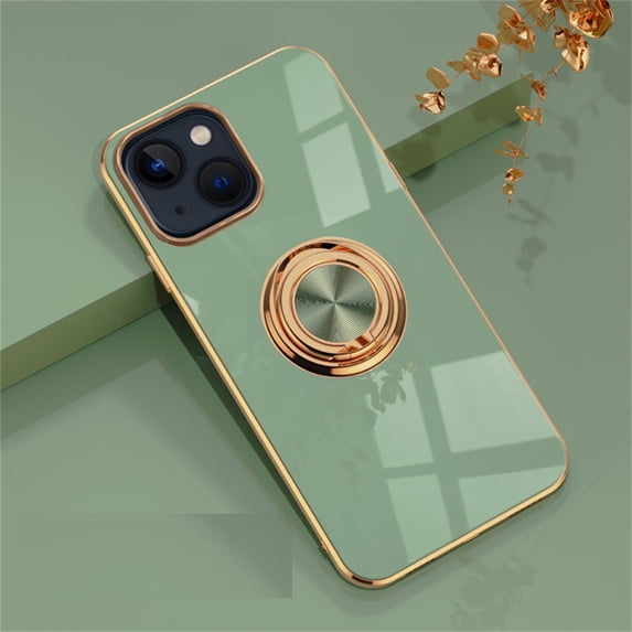 iPhone 15 Case 2023, Allytech Ring Holder Stand Case Plating Edge 360 Rotation Kickstand Slim Soft Flexible TPU Protective Cover for iPhone 15 6.1", Fruitgreen