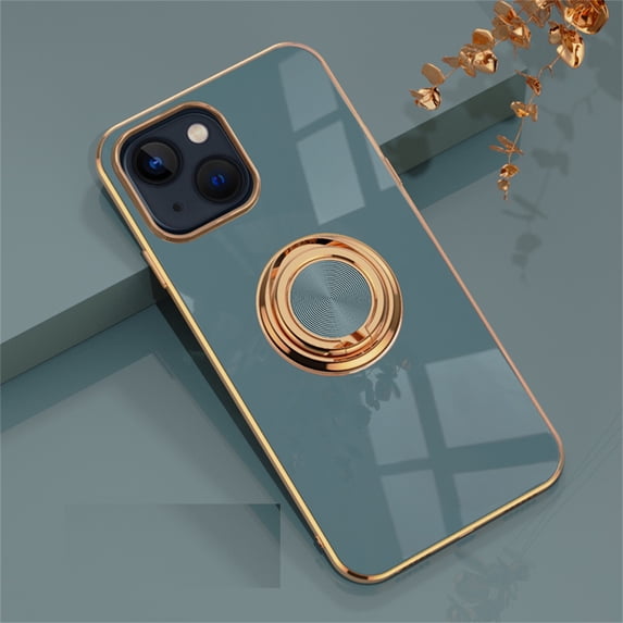 iPhone 15 Case 2023, Allytech Ring Holder Stand Case Plating Edge 360 Rotation Kickstand Slim Soft Flexible TPU Protective Cover for iPhone 15 6.1", Gray