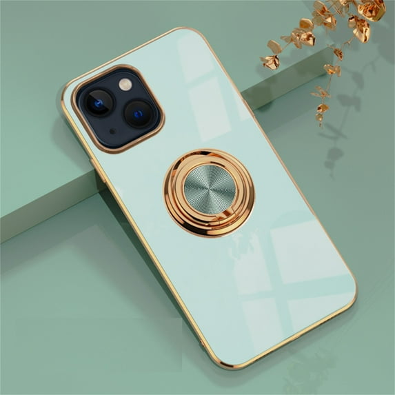 iPhone 15 Case 2023, Allytech Ring Holder Stand Case Plating Edge 360 Rotation Kickstand Slim Soft Flexible TPU Protective Cover for iPhone 15 6.1", Mint